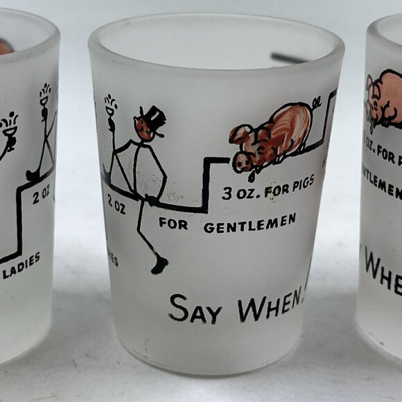 Vintage Hazel Atlas Shot Glasses Frosted Say When Rabbits Jackasses Set Of 3 - Picture 3 of 14